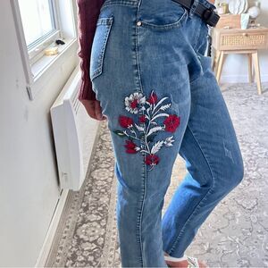 y2k low rise floral embroidered indie retro raw hem jeans